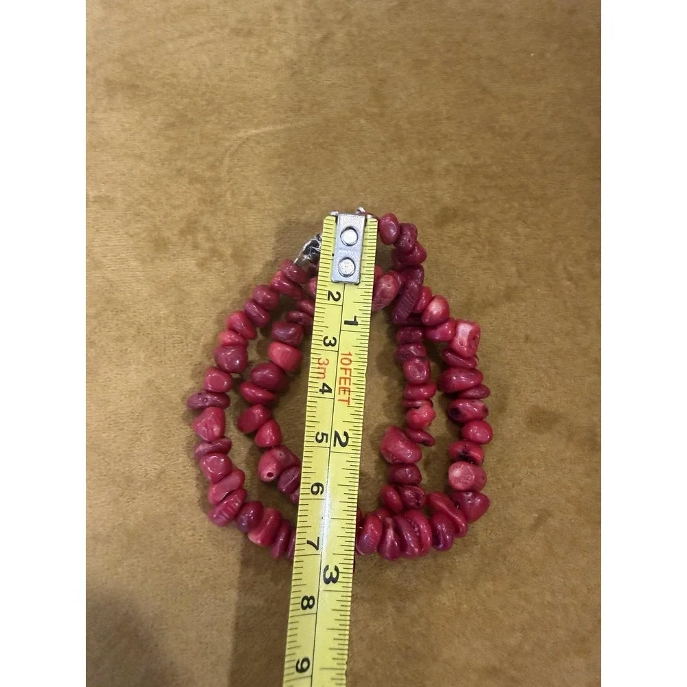 Red Coral Look Chip Bracelet 2 Strand Chunky Boho Statement Toggle Clasp